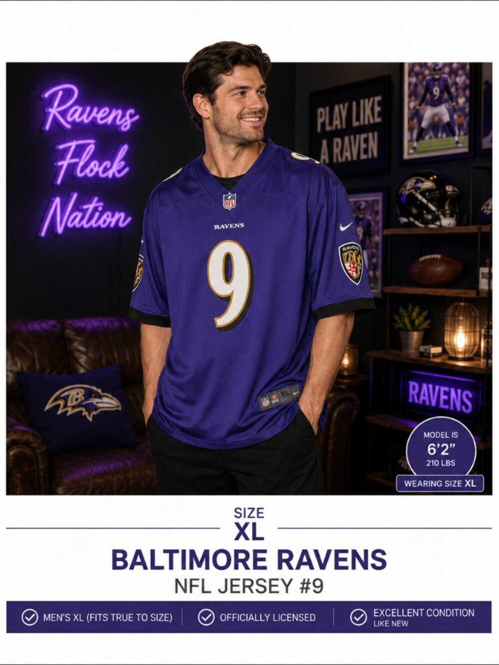 Nike Baltimore Ravens Justin Tucker #9 On Field Jersey Men's XL Stitched EUC